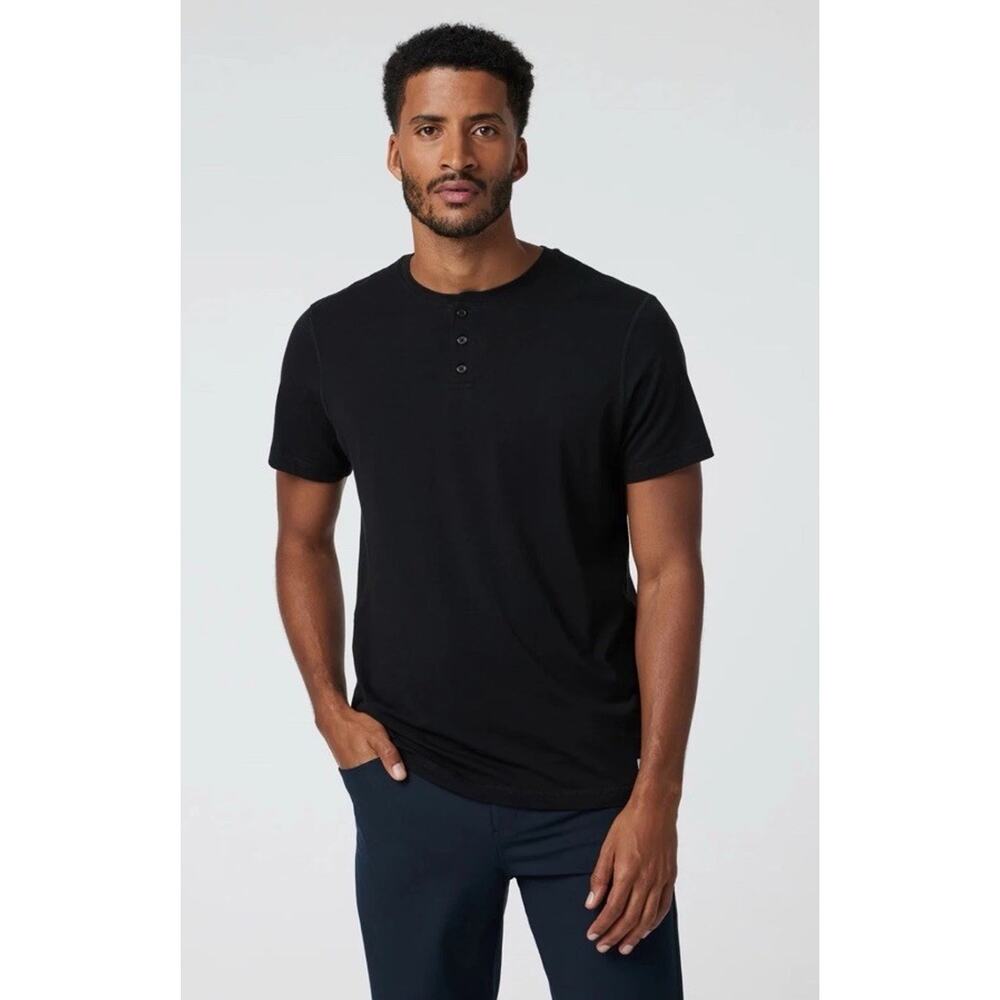 Vuori Short Sleeve 96% Pima Cotton 4% Elastane Henley in Black, size XXL